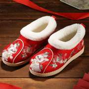 拜年女童宝宝冬季女童鞋2023棉加绒汉服鞋子，古风手工布鞋过年