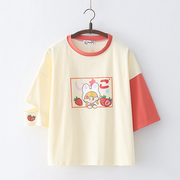 日系短袖t恤少女生夏装2022初中高中学生，宽松可爱草莓上衣服