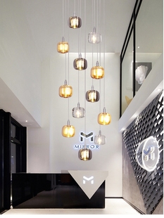 现代创意K9水晶长线灯LED简约轻奢灯笼小吊灯别墅跃层复式楼梯灯