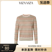 商场同款VIZA VIZA 春秋设计感撞色圆领针织衫女士