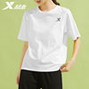 特步短袖t恤女夏季透气跑步健身服白色，圆领休闲宽松半袖运动上衣