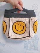 创意手工编织丑娃笑脸，手提包毛线钩织菜篮子拼花包包