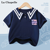 拉夏贝尔女童短袖t恤纯棉，夏季海军领上衣，儿童夏装学院风衣服