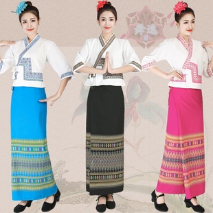 棉麻长袖西双版纳傣服装 傣族泼水节服饰 泰国裹裙筒裙女套装