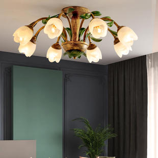 美式吸顶灯现代简约欧式复古客厅灯法式田园，创意花朵卧室餐厅灯具