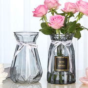 二件套玻璃花瓶彩色透明水培，玫瑰花百合花瓶客厅，插花摆件欧式