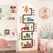 儿童房墙面装饰宝宝房间，卧室布置可移除卡通测量身高墙贴纸3d立体
