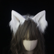 原创设计手作白色兽耳可爱毛绒黑色动物耳朵COS狐狸耳对夹/KC发箍