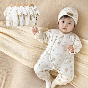 冬季婴儿加厚连体衣宝宝纯棉，蝴蝶衣新生保暖棉衣，爬服夹棉外出衣服