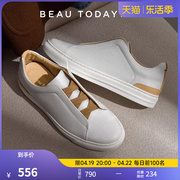 BeauToday休闲皮鞋男款真皮小白鞋男士皮鞋BT高级感白色板鞋