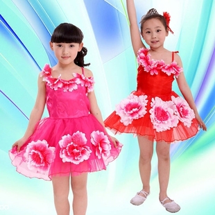 儿童牡丹花裙元旦少儿舞蹈女童幼儿园表演服装蓬蓬纱裙演出服