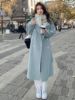蓝色双面羊绒大衣女2023年秋冬韩版宽松中长款赫本羊毛呢外套