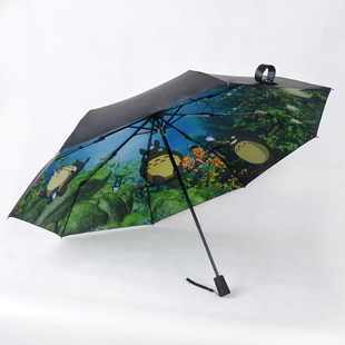 遮阳伞防紫外线女黑胶防晒伞晴雨两用折叠伞创意小清新龙猫学生男