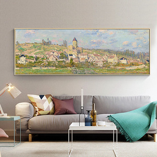 莫奈风景油画现代简约客厅装饰画，沙发背景墙挂画床头壁画世界名画