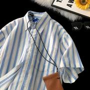 大码300斤蓝白条纹衬衫，短袖男女装夏季痞帅宽松衬衣寸衫外套2