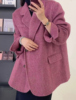 韩版双面羊绒大衣女短款西装，2023秋冬小个子桑蚕丝羊毛呢外套