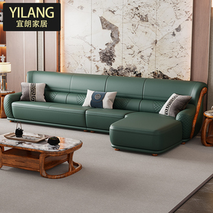 转角新中式真皮实木沙发，小户型客厅北欧l型，乌金木贵妃沙发组合