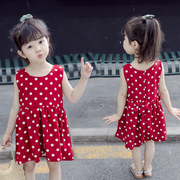 女童连衣裙夏季洋气1-5岁2红色3儿童女宝宝夏装波点雪纺公主裙子0