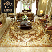 黄色奢华镀金抛晶砖地面拼花，抛金地毯客厅餐厅拼图瓷砖1.8x2.4米