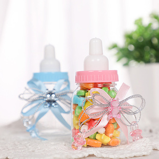 透明塑料小奶瓶糖果盒创意diy手工装饰盒新卡通小熊喜糖盒子