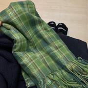 学院风围巾女冬季高级感复古百搭绿色格子仿羊绒，保暖披肩两用围!