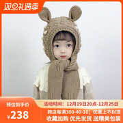 儿童围巾冬季加绒加厚帽子一体宝宝护耳帽，保暖韩版男女童围脖套装
