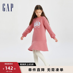 Gap女童秋季LOGO碳素软磨抓绒保暖连衣裙儿童装时髦卫衣裙794479