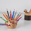 卡通圆河豚笔筒收纳盒儿童可爱创意礼物办公室笔插实木质桌面摆件