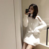韩版女装性感法式宽松慵懒风毛衣裙子，秋冬女针织衫白色连衣裙春款
