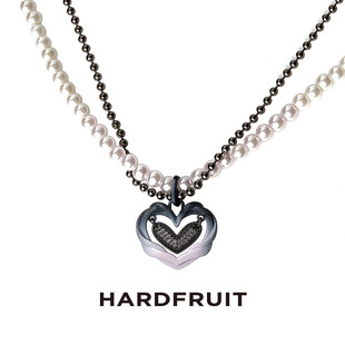 李梦颖同款  HARDFRUIT品牌原创跳动的心项链双层珍珠爱心颈链女