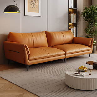 意式极简头层牛皮沙发客厅简约现代轻奢小户型，直排组合真皮沙发