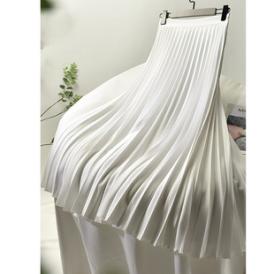设计感白色半身裙女春季2024气质高腰显瘦a字裙中长款百褶裙