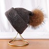 毛线帽子女冬天百搭可爱真貉子，毛球保暖针织帽，护耳加厚狐狸皮草帽