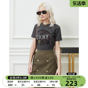 DKNY/唐可娜儿春夏女美式复古休闲摩托车印花短袖T恤正肩