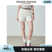 TeenieWeenie小熊2024年夏季简约牛仔短裤时尚高腰裤子女韩版