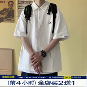 @港仔文艺男白色短袖polo衫男夏季美式学院风t恤青少年半袖保罗衫