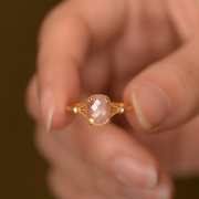 一冕 粉晶戒指 18K金天然钻石芙蓉石日系原创设计定制