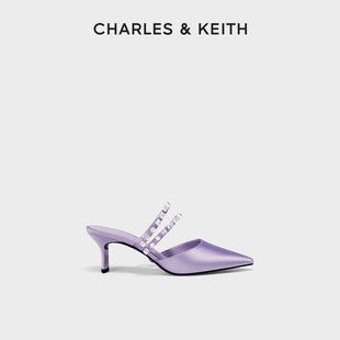 CHARLES&KEITH春夏女鞋SL1-60280406女士半宝石绊带尖头高跟凉鞋