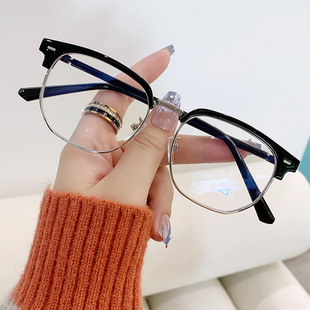 半框眼镜框款蓝光成品近视眼镜可配度数潮流时尚平光镜眉毛镜框