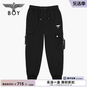 BOYLONDON秋冬男女同款长裤磨毛设计感老鹰时尚休闲工装裤N34015