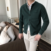 摩摹男装 秋季毛衣男士韩版纯色圆领针织衫英伦修身潮流开衫外套