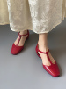 SIXWOO 红色中空凉鞋平底尖头新中式女鞋夏季羊皮小众低跟鞋