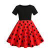 50s年代复古赫本风女童连衣裙生日派对甜美短袖腰带拼接波点裙子