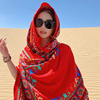 红色拍照棉麻围巾沙漠，防晒披肩海边旅游沙滩，青海茶卡盐湖纱巾百搭