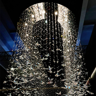 蝴蝶水晶吊灯别墅客厅灯现代简约2023复式楼餐厅楼梯长大吊灯