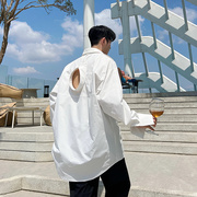 春夏韩国网(韩国网)红白衬衫男长袖小众解构双领镂空设计高级感中长款衬衣