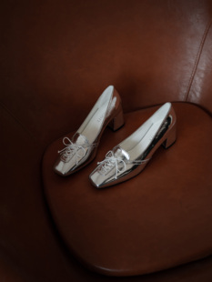 老果家  2024原创设计 小银鞋蝴蝶结高跟银色单鞋女方头优雅浅口