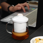玻璃杯过滤花茶杯透明带把盖办公室，耐热水杯男女茶水分离泡茶杯子