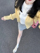 奶黄色针织开衫外套，女春季2024设计感小众，温柔风软糯毛衣上衣