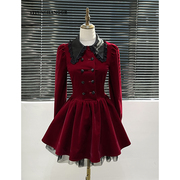 圣诞战袍红色小香风连衣裙，女冬季短裙，法式时尚气质小个子礼服裙子
